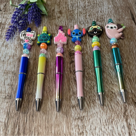 Writing Pen Dog Sloth Castle Artisan Beaded Silicone Custom Handcrafted Office - Picture 3 of 11